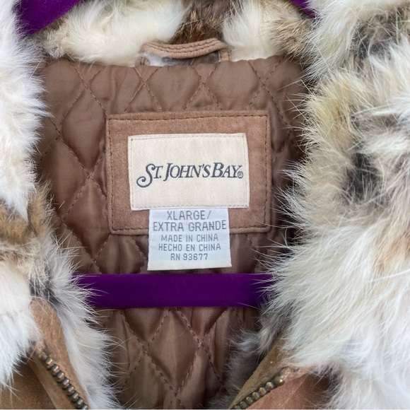 St. John’s Bay Vintage Rabbit Fur Trim Leather Jacket - Picture 3 of 11